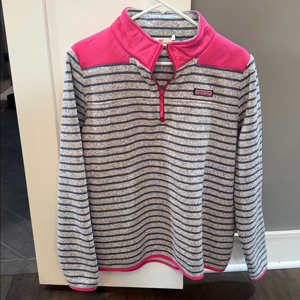Vineyard Vines Pink and Gray Striped Sweatshirt